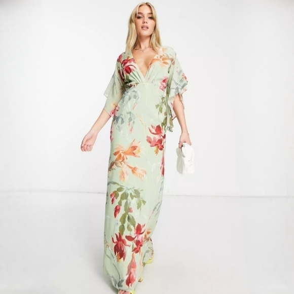 Hope & Ivy Sage Green Floral Backless Maxi Dress 8 NWT - Picture 1 of 8